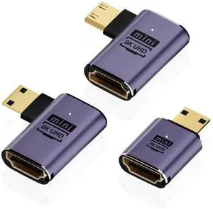 3 Pack 90° Left & Right Angled Mini HDMI Male to HDMI Female Adapter, Supports 8K 3 Pack 90° Left & Right Angled Mini HDMI Male to HDMI Female Adapter, Supports 8K