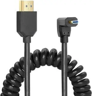 Down Angled Coiled Micro HDMI to HDMI 2.1 Cable, 48Gbps Telescopic Cord Supports 8K 120Hz Dynamic HDR for Digital Cameras Down Angled Coiled Micro HDMI to HDMI 2.1 Cable, 48Gbps Telescopic Cord Supports 8K 120Hz Dynamic HDR for Digital Cameras