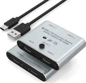 Bi-Directional USB-C KVM Switch for 2 Computers, Support 8K@60Hz / 4K@144Hz Video, 10Gbps Data Transfer & 100W PD Charging, Includes Power Cable Bi-Directional USB-C KVM Switch for 2 Computers, Support 8K@60Hz / 4K@144Hz Video, 10Gbps Data Transfer & 100W PD Charging, Includes Power Cable