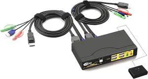 2 Port DP 1.2 KVM Switch 4K@60Hz, Single Display, With Audio & Cables, Share Keyboard Mouse for 2 PCs 2 Port DP 1.2 KVM Switch 4K@60Hz, Single Display, With Audio & Cables, Share Keyboard Mouse for 2 PCs