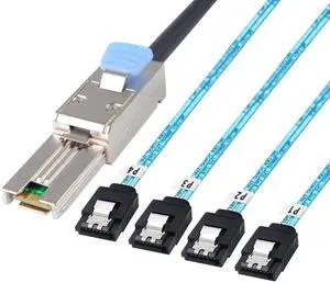 2 Pack 1M SFF-8088 Mini SAS 26Pin Male to 4×7Pin SATA Female Breakout Cable with Latch 2 Pack 1M SFF-8088 Mini SAS 26Pin Male to 4×7Pin SATA Female Breakout Cable with Latch