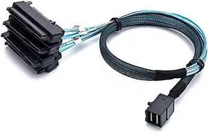 1M SFF-8643 to 4×SFF-8482 Mini SAS HD Cable with 15Pin SAS Power, 12Gbps Server RAID Cord 1M SFF-8643 to 4×SFF-8482 Mini SAS HD Cable with 15Pin SAS Power, 12Gbps Server RAID Cord