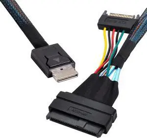 50cm PCIe 4.0 OCuLink SFF-8611 Male to U.2 U.3 SFF-8639 Female NVMe SSD Cable with 15Pin SATA Power, Internal Storage Wire for Motherboard 2.5 NVMe Drives 50cm PCIe 4.0 OCuLink SFF-8611 Male to U.2 U.3 SFF-8639 Female NVMe SSD Cable with 15Pin SATA Power, Internal Storage Wire for Motherboard 2.5 NVMe Drives