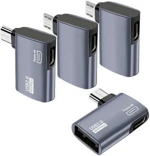 4 Pack 90 Degree Powered Micro USB OTG Adapter, Left & Right Angle Micro USB Male to USB A Female with Extra Micro USB Power Port for Fire TV Stick 4K, Micro USB Android Phones & Tablets, Grey 4 Pack 90 Degree Powered Micro USB OTG Adapter, Left & Right Angle Micro USB Male to USB A Female with Extra Micro USB Power Port for Fire TV Stick 4K, Micro USB Android Phones & Tablets, Grey
