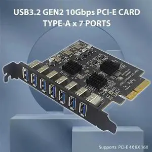 PCIe X4 USB 3.2 Gen 2 Expansion Card, 7 Ports USB 3.0 Type-A 10Gbps PCI-E Controller Adapter, SuperSpeed PCI Express Add On Card for Desktop Motherboard PCIe X4 USB 3.2 Gen 2 Expansion Card, 7 Ports USB 3.0 Type-A 10Gbps PCI-E Controller Adapter, SuperSpeed PCI Express Add On Card for Desktop Motherboard