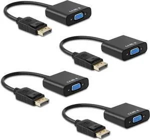 4-Pack DisplayPort to VGA Adapters, Gold-Plated DP Male to VGA Female Video Converters, Plug and Play for Laptop Desktop PC Monitor Projector HDTV 4-Pack DisplayPort to VGA Adapters, Gold-Plated DP Male to VGA Female Video Converters, Plug and Play for Laptop Desktop PC Monitor Projector HDTV