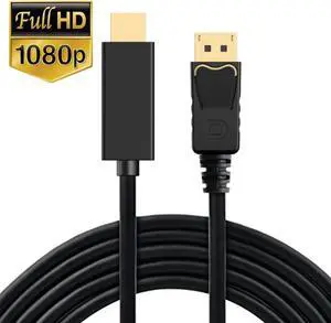 6FT Male to Male DisplayPort to HDMI Cable, Supports 1080P Full HD Audio & Video, Compatible with Dell HP ASUS Laptops Desktops HDTV Monitors 6FT Male to Male DisplayPort to HDMI Cable, Supports 1080P Full HD Audio & Video, Compatible with Dell HP ASUS Laptops Desktops HDTV Monitors