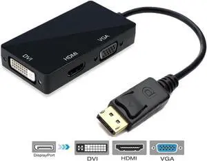 DP to HDMI VGA DVI 3-in-1 Adapter, DisplayPort Male to HDMI/VGA/DVI Female Multi-Function Converter Cable for PC Laptop Monitor Projector HDTV DP to HDMI VGA DVI 3-in-1 Adapter, DisplayPort Male to HDMI/VGA/DVI Female Multi-Function Converter Cable for PC Laptop Monitor Projector HDTV