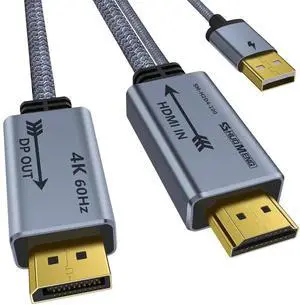 1.05M HDMI Male to DisplayPort Male Adapter Cable with USB Power, HDMI to DP Converter Supports 4K@60Hz 2K@120Hz 1080P@165Hz Compatible PS5 Xbox Laptop Monitor 1.05M HDMI Male to DisplayPort Male Adapter Cable with USB Power, HDMI to DP Converter Supports 4K@60Hz 2K@120Hz 1080P@165Hz Compatible PS5 Xbox Laptop Monitor