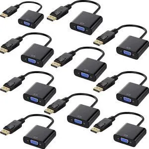 DisplayPort to VGA, Gold-Plated DP to VGA Adapter (Male to Female) Compatible with Computer, Desktop, Laptop, PC, Monitor, Projector, HDTV (Black) 10-Pack DisplayPort to VGA, Gold-Plated DP to VGA Adapter (Male to Female) Compatible with Computer, Desktop, Laptop, PC, Monitor, Projector, HDTV (Black) 10-Pack