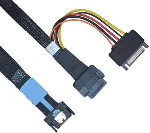 PCIe 5.0 MCIO x4 to EDSFF 1C Cable with 15P SATA Power, 1.6ft/50cm High-Speed Interconnect Cable Compatible with E1.S E1.L E3.S E3.L EDSFF SSD for Data Center Servers PCIe 5.0 MCIO x4 to EDSFF 1C Cable with 15P SATA Power, 1.6ft/50cm High-Speed Interconnect Cable Compatible with E1.S E1.L E3.S E3.L EDSFF SSD for Data Center Servers