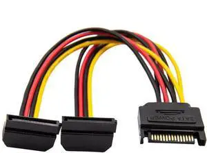 90 Degree SATA 15Pin Male to Dual 15Pin Female Y Splitter Power Cable, Right Angle SATA Power Splitter Cord for SSD HDD & Motherboard Storage Devices 90 Degree SATA 15Pin Male to Dual 15Pin Female Y Splitter Power Cable, Right Angle SATA Power Splitter Cord for SSD HDD & Motherboard Storage Devices