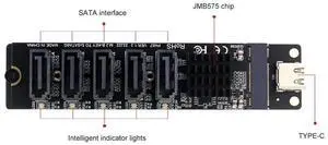 USB Type-C to 5-Port SATA 3.0 Expansion Riser Card, 6Gbps SATA Converter with JM575 & JMS580 Dual Chips, Plug and Play External Storage Adapter USB Type-C to 5-Port SATA 3.0 Expansion Riser Card, 6Gbps SATA Converter with JM575 & JMS580 Dual Chips, Plug and Play External Storage Adapter