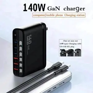 140W GaN USB-C Charger Block, QC3.0 Fast Charging Desktop Type-C Power Adapter Compatible with iPhone, Xiaomi, Samsung Smartphones, Black 140W GaN USB-C Charger Block, QC3.0 Fast Charging Desktop Type-C Power Adapter Compatible with iPhone, Xiaomi, Samsung Smartphones, Black