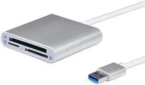 Aluminum USB 3.0 Multi Card Reader, 3 Ports Memory Card Reader Writer Adapter, Supports CF SD TF Micro SD SDHC SDXC UHS-I MMC MD Cards, Plug and Play for Windows Mac Laptop Desktop Aluminum USB 3.0 Multi Card Reader, 3 Ports Memory Card Reader Writer Adapter, Supports CF SD TF Micro SD SDHC SDXC UHS-I MMC MD Cards, Plug and Play for Windows Mac Laptop Desktop
