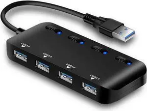 4-Port USB 3.0 Hub with Independent LED Power Switches, Ultra Slim USB Splitter Extension Dock, Compatible with PC, MacBook, iMac, Surface Pro, USB Flash Drives and More 4-Port USB 3.0 Hub with Independent LED Power Switches, Ultra Slim USB Splitter Extension Dock, Compatible with PC, MacBook, iMac, Surface Pro, USB Flash Drives and More