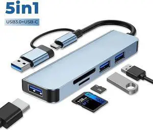 5-in-1 USB C Multiport Hub, USB 3.0 Splitter with SD & TF Card Reader, Portable Type-C Port Extender Compatible with MacBook, iPad Pro, Dell, HP Laptops and USB-C Phones 5-in-1 USB C Multiport Hub, USB 3.0 Splitter with SD & TF Card Reader, Portable Type-C Port Extender Compatible with MacBook, iPad Pro, Dell, HP Laptops and USB-C Phones