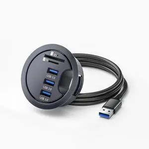 USB 3.0 Flush Mount Desktop Hub, 60mm 2.36 Inch Grommet Hole Dock with 3 USB3.0 Ports & SD TF Dual Card Reader for Office Desk USB 3.0 Flush Mount Desktop Hub, 60mm 2.36 Inch Grommet Hole Dock with 3 USB3.0 Ports & SD TF Dual Card Reader for Office Desk