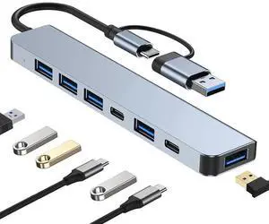 Aluminum 7-in-1 USB C Multiport Hub Splitter, 5 USB 3.0 + 2 USB-C Ports Portable Adapter Compatible with MacBook, iPad, Laptops, PS4, Xbox, HDD, Printer, Mouse, Keyboard, HP Aluminum 7-in-1 USB C Multiport Hub Splitter, 5 USB 3.0 + 2 USB-C Ports Portable Adapter Compatible with MacBook, iPad, Laptops, PS4, Xbox, HDD, Printer, Mouse, Keyboard, HP