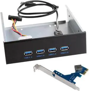 5.25 Inch Optical Drive Bay 4-Port USB 3.0 Front Panel Hub Combo, PCI-E x1 USB 3.0 Controller Card Expansion Adapter Kit for Desktop PC 5.25 Inch Optical Drive Bay 4-Port USB 3.0 Front Panel Hub Combo, PCI-E x1 USB 3.0 Controller Card Expansion Adapter Kit for Desktop PC