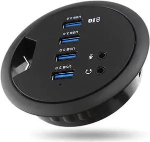In-Desk 4-Port SuperSpeed USB 3.0 Hub with Stereo Audio Combo Adapter, Fits Standard 3-Inch Desk Grommet Hole for Office Conference Table Workstation In-Desk 4-Port SuperSpeed USB 3.0 Hub with Stereo Audio Combo Adapter, Fits Standard 3-Inch Desk Grommet Hole for Office Conference Table Workstation