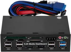 5.25 Inch Multifunction Media Dashboard Front Panel, Internal Card Reader with USB 2.0, USB 3.0 20Pin Header, e-SATA & SATA Ports for Desktop PC Case 5.25 Inch Multifunction Media Dashboard Front Panel, Internal Card Reader with USB 2.0, USB 3.0 20Pin Header, e-SATA & SATA Ports for Desktop PC Case