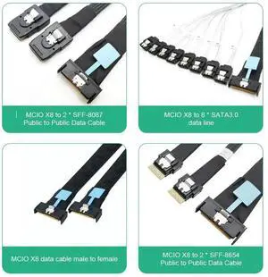 0.5M PCIe 5.0 Slimline SAS MCIO 8I to 8 Ports SATA Server Hard Drive Fanout Conversion Cable 0.5M PCIe 5.0 Slimline SAS MCIO 8I to 8 Ports SATA Server Hard Drive Fanout Conversion Cable