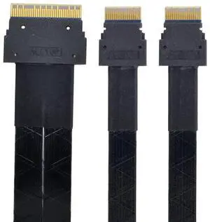 50cm PCIe 4.0 Ultraport Slimline SAS Fanout Cable, SFF-8654 8i 74Pin Host to Dual SFF-8654 4i 38Pin Target Server Storage Cable 50cm PCIe 4.0 Ultraport Slimline SAS Fanout Cable, SFF-8654 8i 74Pin Host to Dual SFF-8654 4i 38Pin Target Server Storage Cable