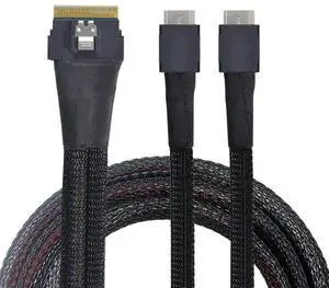 50cm PCIe 4.0 Slimline SAS Fanout Cable, SFF-8654 8i 74Pin Ultraport Slim SAS Host to Dual SFF-8611 OCuLink Storage Interconnect Cable for High Density OCP Server NVMe Expansion 50cm PCIe 4.0 Slimline SAS Fanout Cable, SFF-8654 8i 74Pin Ultraport Slim SAS Host to Dual SFF-8611 OCuLink Storage Interconnect Cable for High Density OCP Server NVMe Expansion