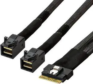 100cm PCIe 4.0 Slimline SAS Breakout Cable, SFF-8654 8i 74Pin Ultraport Male to Dual SFF-8643 4i Mini SAS HD Splitter Cable for Server NVMe RAID Storage Backplane 100cm PCIe 4.0 Slimline SAS Breakout Cable, SFF-8654 8i 74Pin Ultraport Male to Dual SFF-8643 4i Mini SAS HD Splitter Cable for Server NVMe RAID Storage Backplane