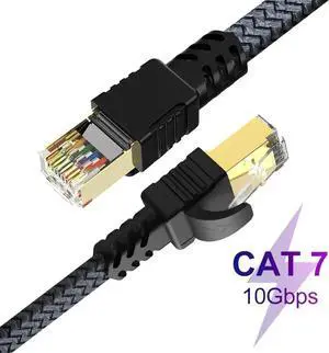 100FT/30M Cat7 RJ45 Ethernet Cable, 10Gbps 1000MHz High Speed UTP LAN Patch Cord, Heavy Duty Gaming Network Cable Compatible with Modem Router Switch Xbox PS4 POE Cameras 100FT/30M Cat7 RJ45 Ethernet Cable, 10Gbps 1000MHz High Speed UTP LAN Patch Cord, Heavy Duty Gaming Network Cable Compatible with Modem Router Switch Xbox PS4 POE Cameras