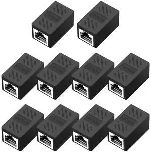 10 Pack Black RJ45 Female to Female Cat6 Ethernet Coupler, In-Line LAN Cable Extender Connector Compatible with Cat5/Cat5e/Cat6/Cat7 Network Wires 10 Pack Black RJ45 Female to Female Cat6 Ethernet Coupler, In-Line LAN Cable Extender Connector Compatible with Cat5/Cat5e/Cat6/Cat7 Network Wires