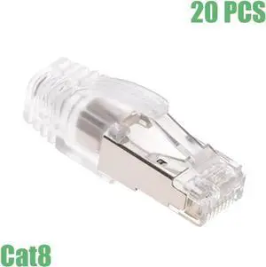 20 Pack CAT8 Shielded RJ45 Ethernet Plugs, 8P8C Network Cable Connector Ends with Clear Strain Relief Boots 20 Pack CAT8 Shielded RJ45 Ethernet Plugs, 8P8C Network Cable Connector Ends with Clear Strain Relief Boots