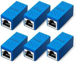 6 Pack Blue RJ45 Female to Female Ethernet Couplers, Cat6 Inline Network Cable Extender Connector Compatible with Cat5/Cat5e/Cat6/Cat7 LAN Cables 6 Pack Blue RJ45 Female to Female Ethernet Couplers, Cat6 Inline Network Cable Extender Connector Compatible with Cat5/Cat5e/Cat6/Cat7 LAN Cables