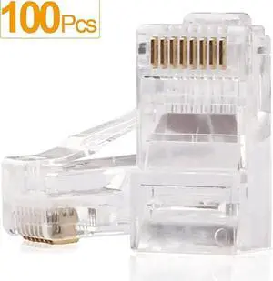 100 Pack RJ45 Crimp Connectors, 8P8C Ethernet Cable Ends Compatible with Cat5/Cat5e/Cat6 Network Cables 100 Pack RJ45 Crimp Connectors, 8P8C Ethernet Cable Ends Compatible with Cat5/Cat5e/Cat6 Network Cables