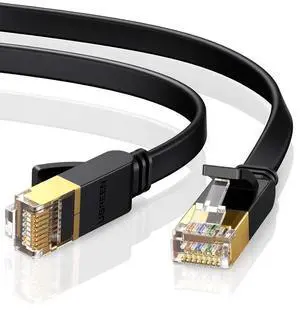 UGREEN 50FT Flat Cat7 Ethernet Cable, 10Gbps 600MHz STP Shielded LAN Patch Cord, 100% Pure Oxygen-Free Copper with 24K Gold-Plated RJ45 Connectors, Low Latency Gaming Network Cable Compatible with PS5 UGREEN 50FT Flat Cat7 Ethernet Cable, 10Gbps 600MHz STP Shielded LAN Patch Cord, 100% Pure Oxygen-Free Copper with 24K Gold-Plated RJ45 Connectors, Low Latency Gaming Network Cable Compatible with PS5