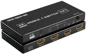 HDMI 2.1 Switch 3 in 1 Out, 8K@60Hz 4K@120Hz 48Gbps HDMI Switch Box, Supports HDCP2.3 HDR10 CEC Auto Switching, Compatible with PS5, Xbox Series X/S, Nintendo Switch, PC, DVD Player, HDTV Monitor HDMI 2.1 Switch 3 in 1 Out, 8K@60Hz 4K@120Hz 48Gbps HDMI Switch Box, Supports HDCP2.3 HDR10 CEC Auto Switching, Compatible with PS5, Xbox Series X/S, Nintendo Switch, PC, DVD Player, HDTV Monitor