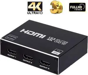 1 in 3 Out Powered 4K HDMI Splitter, Metal Housing 3-Port HDMI Mirror Splitter, Duplicate Single Video Source to 3 Identical Displays for HDTV & Projector 1 in 3 Out Powered 4K HDMI Splitter, Metal Housing 3-Port HDMI Mirror Splitter, Duplicate Single Video Source to 3 Identical Displays for HDTV & Projector
