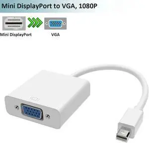 Active Thunderbolt Mini DisplayPort to VGA Adapter, Mini DP to VGA Converter Supports Max 1920x1200 1080P Full HD, Compact White MDP to VGA Dongle for Laptop, PC, Monitor, Projector Active Thunderbolt Mini DisplayPort to VGA Adapter, Mini DP to VGA Converter Supports Max 1920x1200 1080P Full HD, Compact White MDP to VGA Dongle for Laptop, PC, Monitor, Projector