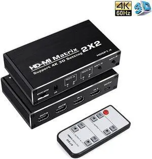 2x2 HDMI Matrix Switch 2 in 2 Out with IR Remote Control, 18Gbps Bandwidth 4K@60Hz Ultra HD Matrix Splitter Supports 1080P, HDCP 1.4, Model OZJ3 2x2 HDMI Matrix Switch 2 in 2 Out with IR Remote Control, 18Gbps Bandwidth 4K@60Hz Ultra HD Matrix Splitter Supports 1080P, HDCP 1.4, Model OZJ3