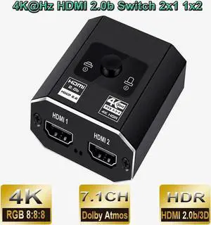 Bi-Directional HDMI 2.0b Switch 2 in 1 Out / 1 in 2 Out with HDMI Cable, 18Gbps High Speed HDMI Switcher Supports 4K@60Hz, 1080P@120Hz, Compatible with PS5, Xbox, Projector, Monitor & Blu-Ray Player Bi-Directional HDMI 2.0b Switch 2 in 1 Out / 1 in 2 Out with HDMI Cable, 18Gbps High Speed HDMI Switcher Supports 4K@60Hz, 1080P@120Hz, Compatible with PS5, Xbox, Projector, Monitor & Blu-Ray Player