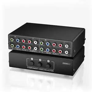 3 in 1 Out Component AV Switch Box, 3-Port 5 RCA YPbPr RGB Component Video Selector with L/R Stereo Audio, Supports 1080P, Compatible with Xbox, Wii, PS1/PS2/PS3, SNES, DVD Players, STB and HDTV 3 in 1 Out Component AV Switch Box, 3-Port 5 RCA YPbPr RGB Component Video Selector with L/R Stereo Audio, Supports 1080P, Compatible with Xbox, Wii, PS1/PS2/PS3, SNES, DVD Players, STB and HDTV