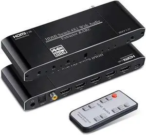 4x1 HDMI Switch with Audio Extractor, 4 in 1 Out 4K HDMI Switcher Selector Box, Separate Optical Toslink + Coaxial + 3.5mm AUX Audio Output, Built-in EDID Management, IR Remote Control, Supports 4K UH 4x1 HDMI Switch with Audio Extractor, 4 in 1 Out 4K HDMI Switcher Selector Box, Separate Optical Toslink + Coaxial + 3.5mm AUX Audio Output, Built-in EDID Management, IR Remote Control, Supports 4K UH