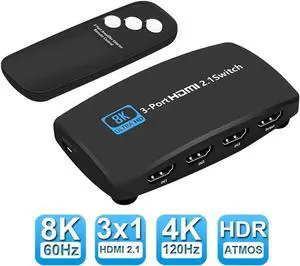 3 in 1 Out HDMI 2.1 8K Switch with IR Remote, 48Gbps High Speed HDMI Switcher Support 8K@60Hz 4K@120Hz HDR HDCP2.3, Converter Selector for Xbox, PS5, Projectors, Monitors 3 in 1 Out HDMI 2.1 8K Switch with IR Remote, 48Gbps High Speed HDMI Switcher Support 8K@60Hz 4K@120Hz HDR HDCP2.3, Converter Selector for Xbox, PS5, Projectors, Monitors