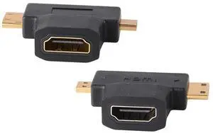 2 Pack 2-in-1 Mini & Micro HDMI Male to Standard HDMI Female Adapter, Gold-Plated Universal HDMI T Converter Connector 2 Pack 2-in-1 Mini & Micro HDMI Male to Standard HDMI Female Adapter, Gold-Plated Universal HDMI T Converter Connector