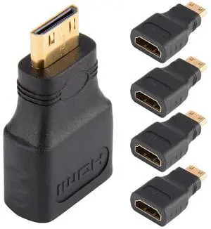 5 Pack Gold-Plated Mini HDMI Male to Standard HDMI Female Adapter, HDMI Port Extender Connector Compatible with Digital Cameras, Camcorders, Tablets & Laptops 5 Pack Gold-Plated Mini HDMI Male to Standard HDMI Female Adapter, HDMI Port Extender Connector Compatible with Digital Cameras, Camcorders, Tablets & Laptops