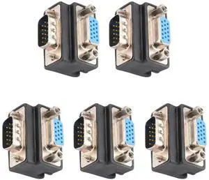 5 Pack 90 Degree DB15 VGA Male to Female Right Angle Adapter, Nickel-Plated D-SUB 15Pin SVGA Elbow Coupler Extender for Monitors, PC, Laptops & Projectors 5 Pack 90 Degree DB15 VGA Male to Female Right Angle Adapter, Nickel-Plated D-SUB 15Pin SVGA Elbow Coupler Extender for Monitors, PC, Laptops & Projectors