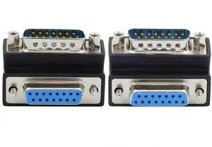 2 Pack 90 Degree Angled DB15 D-SUB Male to Female Adapter, HD15 SVGA Serial Gender Changer Coupler for Monitors, POS, Industrial Testing Equipment 2 Pack 90 Degree Angled DB15 D-SUB Male to Female Adapter, HD15 SVGA Serial Gender Changer Coupler for Monitors, POS, Industrial Testing Equipment