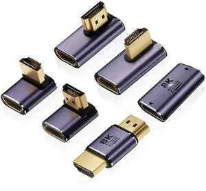 6 Pack Aluminum Alloy HDMI 2.1 Adapter Kit, 8K@60Hz 4K@120Hz Multi-Angle HDMI Extender, 90°/270° Up/Down/Left/Right Male to Female, Female to Female & Male to Male HDMI Coupler for PS5 Monitor HDTV PC 6 Pack Aluminum Alloy HDMI 2.1 Adapter Kit, 8K@60Hz 4K@120Hz Multi-Angle HDMI Extender, 90°/270° Up/Down/Left/Right Male to Female, Female to Female & Male to Male HDMI Coupler for PS5 Monitor HDTV PC