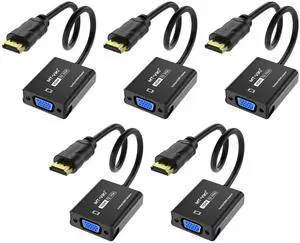 5 Pack MT-VIKI Gold-Plated HDMI Male to VGA Female Adapter, Digital HDMI to Analog VGA Video Converter for Laptop PC Monitor Projector HDTV Chromebook Raspberry Pi Roku Xbox 5 Pack MT-VIKI Gold-Plated HDMI Male to VGA Female Adapter, Digital HDMI to Analog VGA Video Converter for Laptop PC Monitor Projector HDTV Chromebook Raspberry Pi Roku Xbox